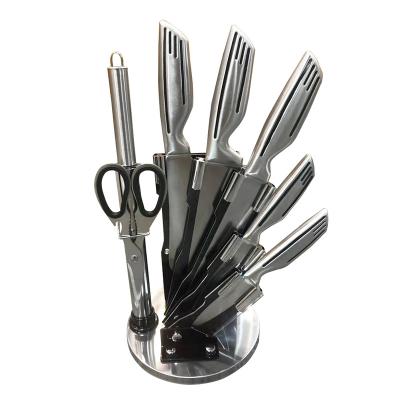 China Sustainable Custom Logo 7pcs Non Stick Kitchen Tool Stainless Steel Chef Knife Set With Cooking Holder for sale