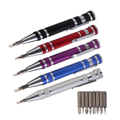 China 8 In 1 Multi Function Pen Shaped Pocket Precision Mini Screwdriver Bit Set 1.4x11cm for sale