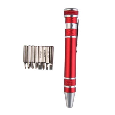 China Mini Pocket Phillips Screwdriver Set 8 in 1 Universal Pen Shaped Bit Screwdriver Tool 1.4X11cm for sale