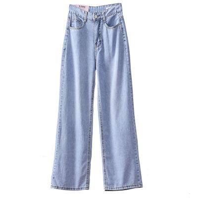 China Wide Leg Tube Jeans Women New High Waist Loose 2021 Breathable Straight Wiping Slim Breasted Soft Pants Jeans for sale