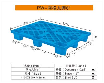 China Durable 1100*800*145mm Heavy Duty Plastic Pallets , Blue Color plastic pallet storage boxes for sale