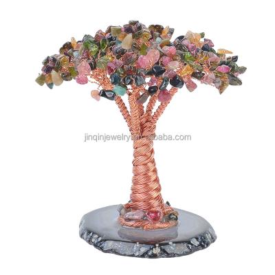 China China Handcrafted natural Tourmaline Chakra Crystal Tree with agate slice base Gem Tree Crystal craft ornaments for sale