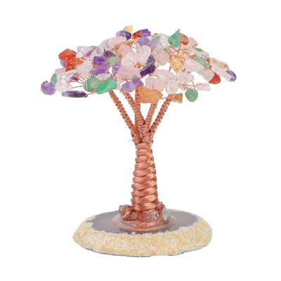 China China Wholesale Money Tree Crystal Crafts Feng Shui Healing Crystal Tree Multicolor Crystal Gems Chakra Agate Pedestal Home Decor for sale