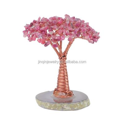 China China Handmade pink tourmaline tree on the base of natural agate is placed to make the family harmonious Christmas tree decorations for sale