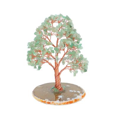 China China Wholesale Natural Crystal Lucky Feng Shui Handmade Money Tree AVENTURINE Agate Pedestal Crystal Tree Home Decoration for sale