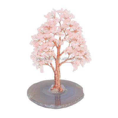 China China Manufacturers sell natural agate base Rose crystal love tree home geomantic money tree bedroom decoration handicrafts small orna for sale