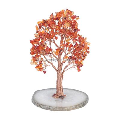 China China Wholesale of natural red agate Lucky tree hand woven and wound on the base of agate piece Crystal tree for sale