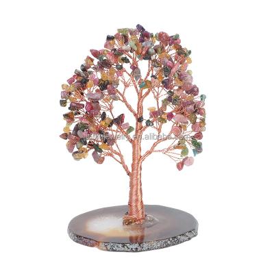 China China Factory wholesale and hot selling high-quality natural tourmaline gem tree agate chip base modeling tree home table decorations for sale