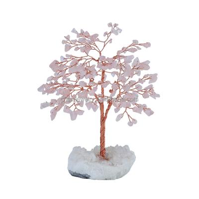 China China Handmade Rose Quartz Crystal Money Tree White Crystal Cluster Pedestal Feng Shui Love Crystal Tree Wealth Home Decor for sale