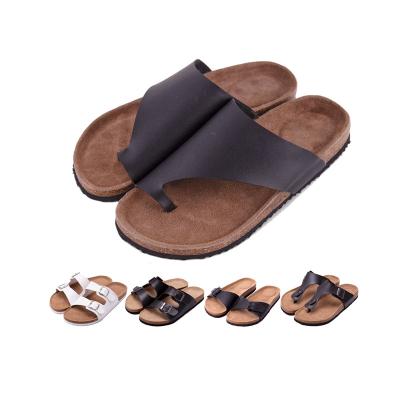 China Summer Round Buckle Genuine Leather Men's Strap Genuine Leather Flip Flop Flip Flop Suede Slipper Sandal for sale