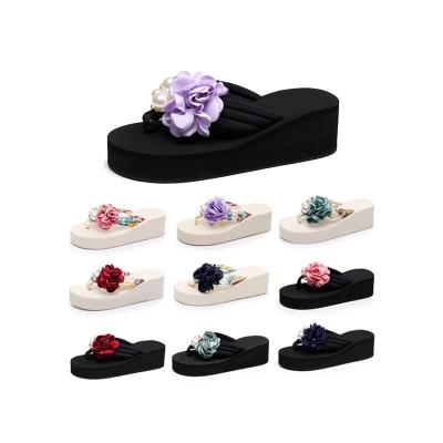 China Wholesale Fashion Trend Summer Slides Women Flip Flop Floral Sandals Wedge Slippers Beach Sandals for sale