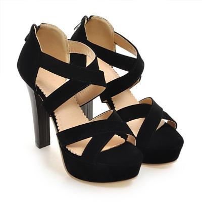 China Fashionable Breathable In Stock Roman Style Suede Cross Bandage Women Non-slip High Heel Shoes for sale