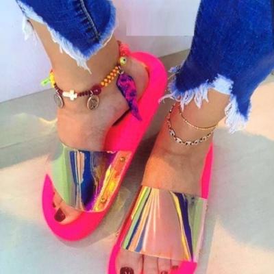 China Fashion Superstarer Trend 2021 Cheap Black Shiny Slide Summer Flat Heel Slippers Glitter Flat Heel Slippers Ladies for sale