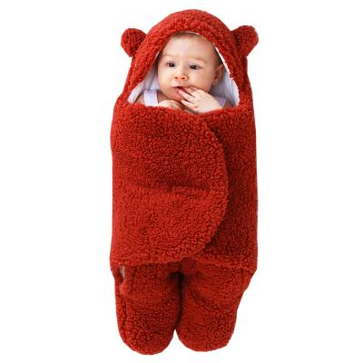 China Newborn Anti-Static Cute Bear Wrap Soft Plush Wrap Baby Receiving Blanket , Sherpa Lambs Wool Blanket for sale