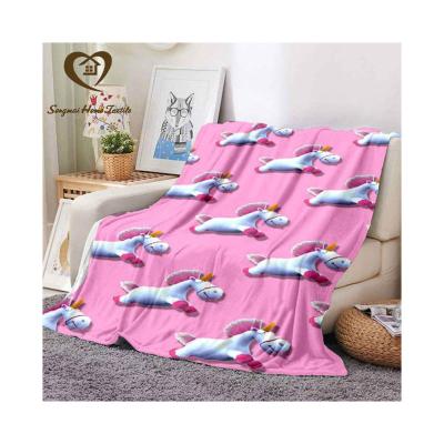 China High Quality Flannel Print Unicorn Cat Cartoon Travel Soft Cozy Blanket Home Blanket Cute Warm Blanket Nondisposable Kids for sale