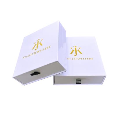 China Custom Biodegradable White Ring Earring Velvet Packaging Boxes Necklace Jewelry Drawer Box With EVA Inside for sale