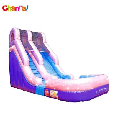 China PVC Lawn Trampoline Waterpool Kids Purple Outdoor Backyard Waterslide Jumper Commercial Inflatable Water Slide for sale