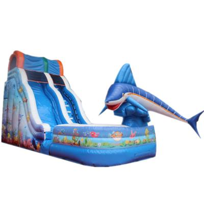 China 18oz/0.5mm PVC Tarpaulin Inflatable Water Slide Marlin Splash Slide 18 wahoo inflatable water slide with pool for sale