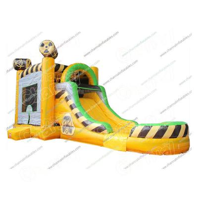 China Commercial PVC Dangerous Zone High Voltage Bounce Jumping Slide With Water Pool Inflatable Bounce Chamber Water Slide for sale