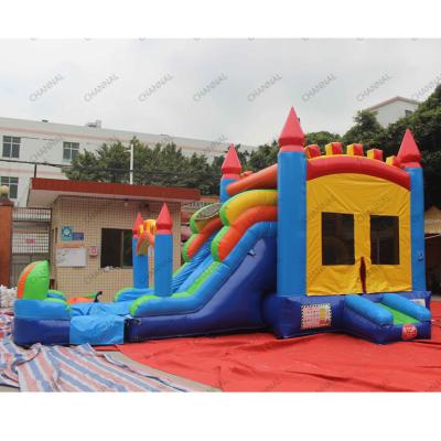 China New double slide PVC obstacle bouncer cheap warehouse combined jumper designColorful popular inflatable fire truck bounce house for sale