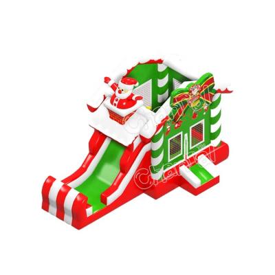 China PVC Santa Claus Gift Given Jumping Castle Slide House Christmas Bounce House Inflatable Water Slide Combo for sale