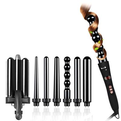 China 3 Barrel Ceramic Electric Hair Curling Iron Wand Set Crimper Hair New Interchangeable Barrels Design Wave Hair Crimper Ceramic Wand Set for sale