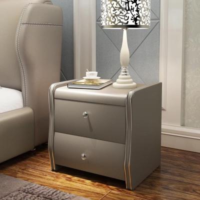 China Fashion new arrival bedroom furniture PU bedside table solid wood leather night stand with two drawers for sale