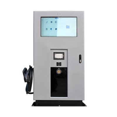 China fast ev charger 30KW 40KW 60KW dual dc gun electric car fast charging station with outdoor advertising screen 1254mm*690mm*243mm for sale