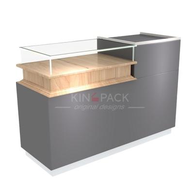 China Attractive Modern Style MDF Tempered Glass Garment Shop Counter Design Wooden Clothing Store Furniture for sale