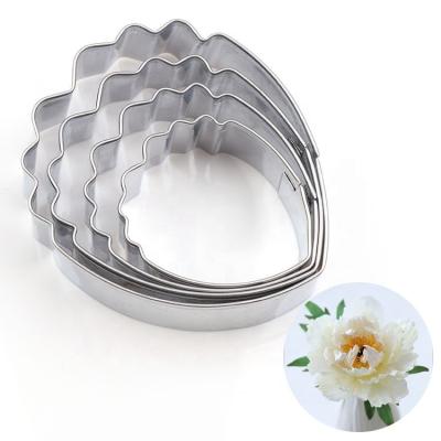 China Stainless Steel 4-Pack Peony Flower Cake Viable Cookie Cutter Soft Pottery Clay Mold For Cake Decorating Tools for sale