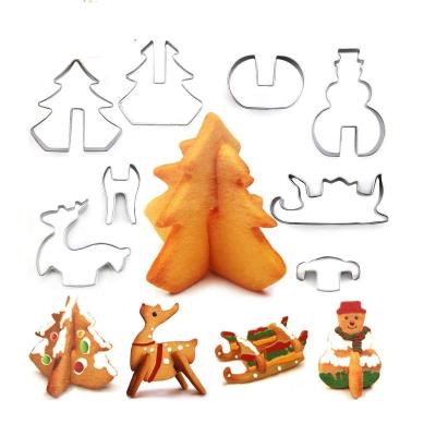 China Sustainable 18 Piece 3D Stainless Steel Christmas Cookie Cutter Mold Cookies Cutter Set With Christmas Tree Snowman Gingerbread Hous for sale