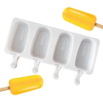 China New Success 4 Holes Food Grade Silicone Popsicle Oval Small Pudding Ice Cream Maker Viable Ice Cream Mold for sale