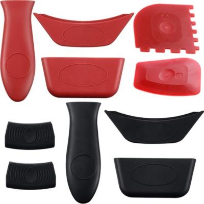 China Viable High Quality Non-slip Thick Heat Insulation Silicone Earmuffs Pot Handle Kitchen Instruments Dish Scraper Handle Holder Set for sale