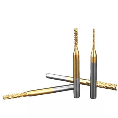 China Titanium Plated Cobalt Alloy Tungsten Corn Drill And Milling Cutter With Handle Diameter 3.175 PCB Gong Cutter Tungsten Steel Coated PCB Cutting for sale