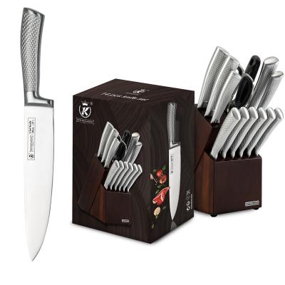 China Kitchen Viable King Full Stainless Steel Kitchen Knife Set Kitchen Knife Tool Kit 14 Pcs With Wooden Block Stainless Steel for sale