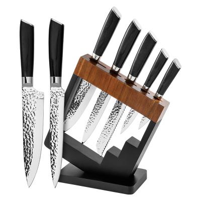 China Sustainable Kitchen King 6 Piece Set Of High Quality Knife Set Solid Wood Handle With Hollow Wood Holder for sale