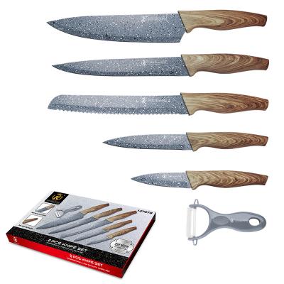 China Stocked Kitchen Knife Set, Stainless Steel 6-Piece Chef Knife Set with Peeler, Knives Sets with Gift Box for Home, Peeling, Cutting for sale