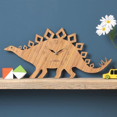 China Hot Sale 3d Cartoon Eco-friendly Modern Decoration Mute Home Dinosaur Shape Bamboo Wooden Wall Clocks For Kids Bedroom for sale