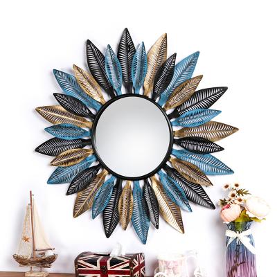 China Modern Venetian Handmade Decorative Wall Mirror Flower Wall Mirror Sunflower Rattan Decorative Mirror for sale