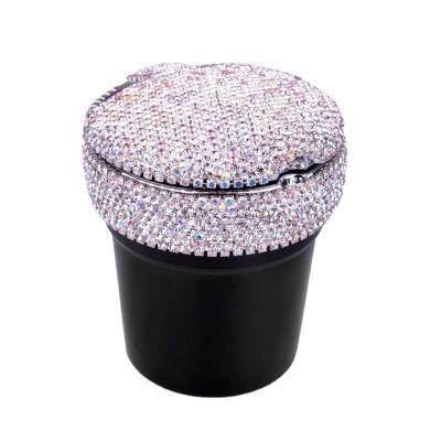 China Diamond-Studded Smoking Ashtray Multifunctional With Cigar Holder Led Light Luminous Car Ashtray for sale