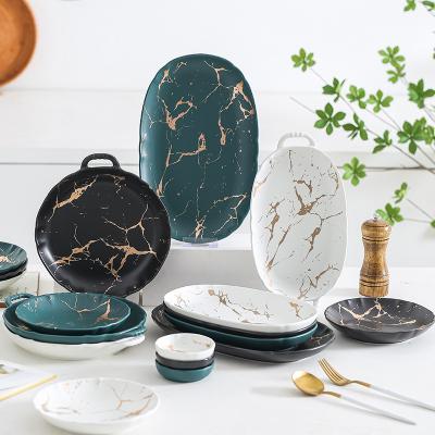 China Sustainable Fine Marbled Frosted Western Breakfast Steak Porcelain Dish Dinnerware Dinner Set Ceramic Dinnerware Dish for sale