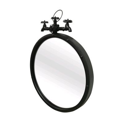 China 31.5 Inch Large Black Round Mirror Bathroom Accent Mirror Handmade Metal Living Room Rustic Round Mirror for sale