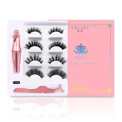 China New Natural Soft 4 Pairs Magnetic Eyelashes With Liquid Eyeliner And Clip Set for sale