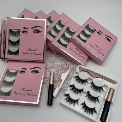 China New Arrival Soft Natural 3 Pairs False Eyelash Magnetic Female Magnetic Eyeliner Set for sale