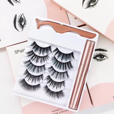 China Soft Natural 5 Pairs False Mink Magnetic Strip Lashes Full Magnetic Eyelashes Kit for sale