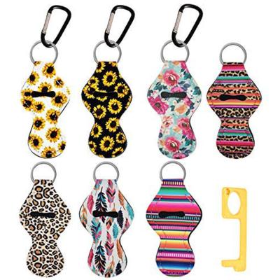 China Europe and America Bottle Key Chain Bracelet Lanyard Neoprene Chapstick Holder Keychains Holder with Carabiner Clips and No Open Lip Balm Holder Gift Door Tool Key Chain for sale