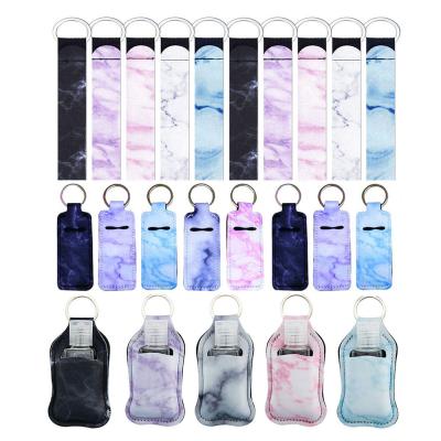 China Europe And America Bottles Key Chain Holder Bracelet Lanyard RTS Neoprene Key Chain And Holders Series Sensitive Marble Lipstick Stick Bracelet Sanitizer Holder Keychains sanitizer for sale