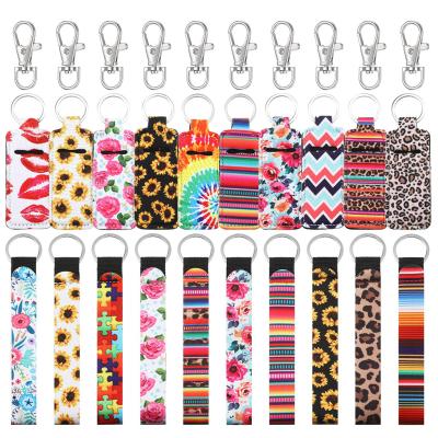 China Europe And America Sets Key Chain Bracelet Lanyard Custom Logo Chapstick Holder Keychains Holder And Key Chain Bracelet Lanyards Neoprene Lip Balm Pouch Cases Lipstick Protective Bottle Holder for sale