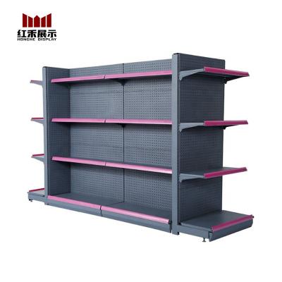 China Hong He Retail Store Supermarket Double Sided Grocery Shelves Shelving Display Gondola Rack for sale