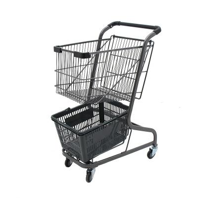 China Strong New Design Multifunctional Three Basket Trolley Shopping Trolley Used With Plastic Baskets for sale